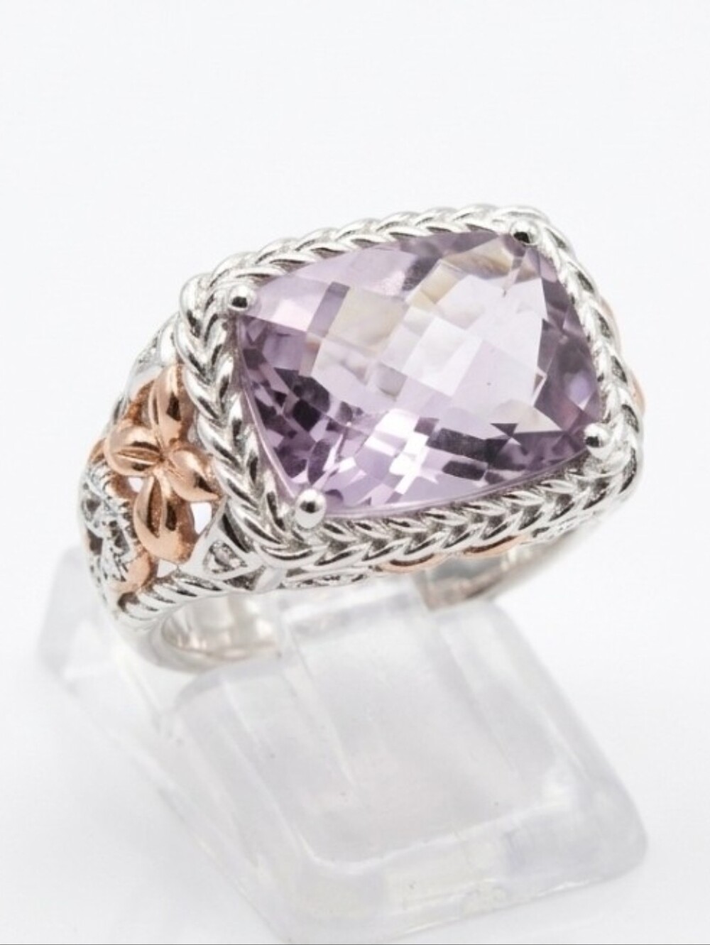 Rare Victoria Wieck Pink Amethyst Ring Rose Gold Vermeil & Sterling Silver Sz 7